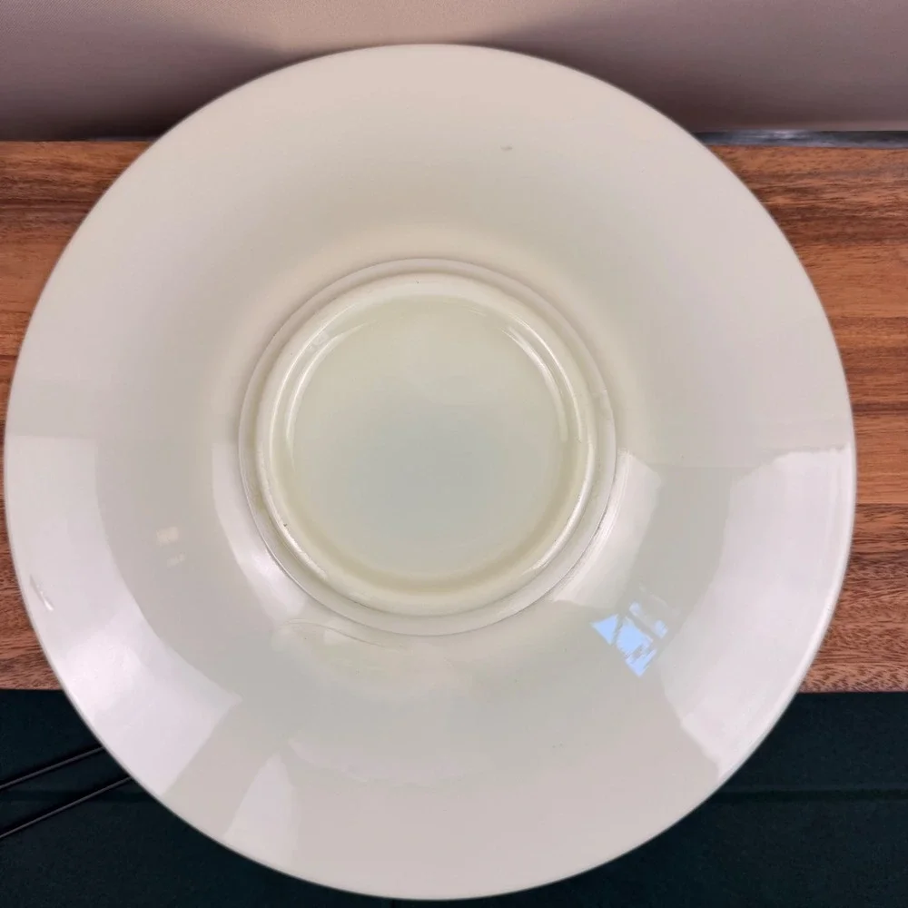 Vintage Custard Glass Bowl Gold Encrusted Etched Rim Uranium Glass 10.5 Inch